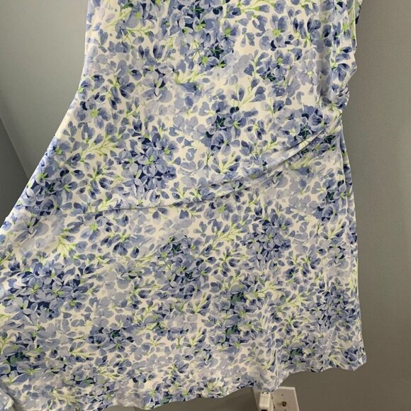 Lauren Ralph Lauren Sleeveless  Floral Jersey Dress Blue Stretch Rouched Mini 14 - Picture 3 of 11